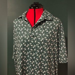 3/$30 1764 Men's Greenhouse Flower Print Collared Golfing Polo Shirt - Green